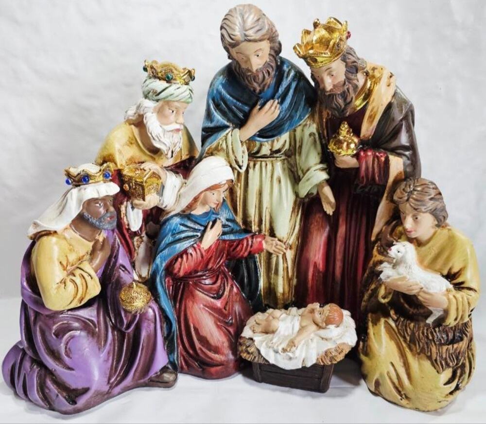 Hand Painted Resin Nativity Scene Members Mark One Piece 12"Tx17"Lx8"W